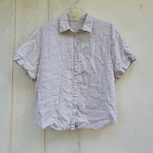 A. Ren  Beige linen Button Front top wmns Sz Small Boxy Lagenlook